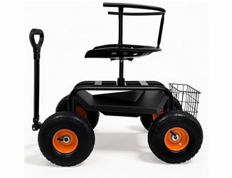 Rolling Garden Cart with Seat and Handle