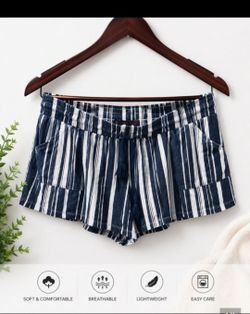 Womens Navy & White Stripe Shorts