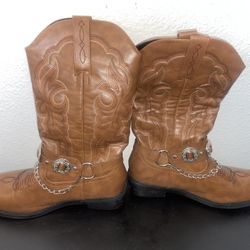 Womens Western Cowboy Boots Brown Harness Chain Concho EU 41 US 9.5 10