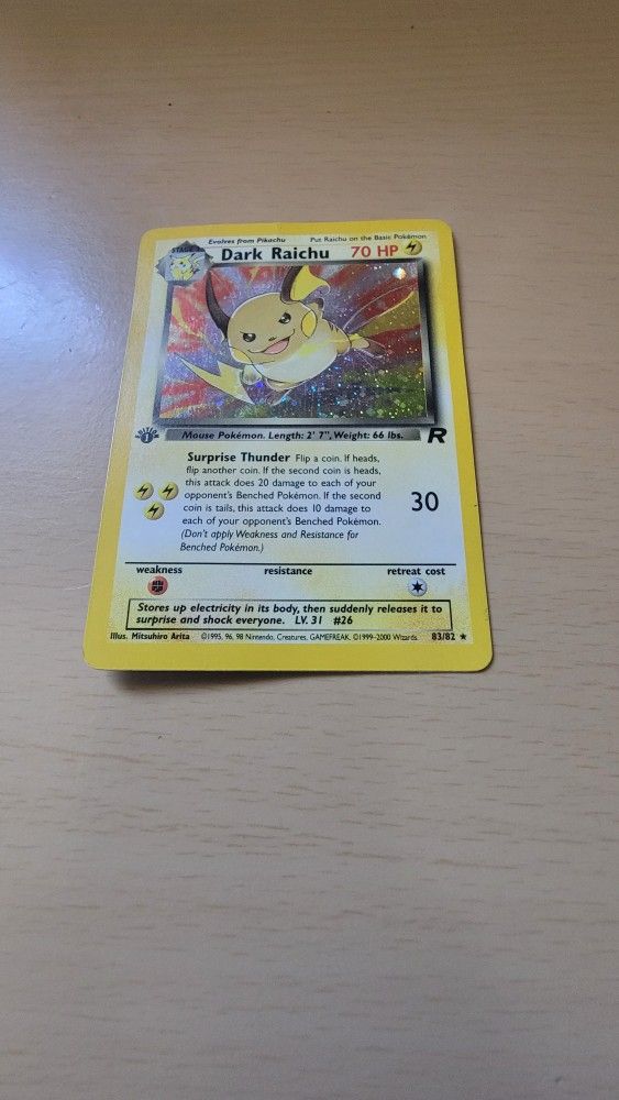 Pokemon Card Dark Raichu Team Rocket 83/82 Secret Rare HOLO 1st Edition