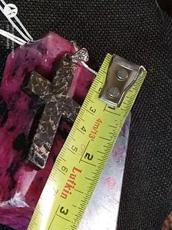 (HUGE) SHUNGITE CROSS *(GREAT PROTECTION STONE)*. STERLING SILVER BALE AND CHAIN. 30"