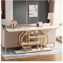 Tribesigns 70.9 inch Extra Long Console Table, Modern Gold Sofa Table Behind Couch with Storage, 4 Tier Entryway Accent Table for Living Room, Hallway