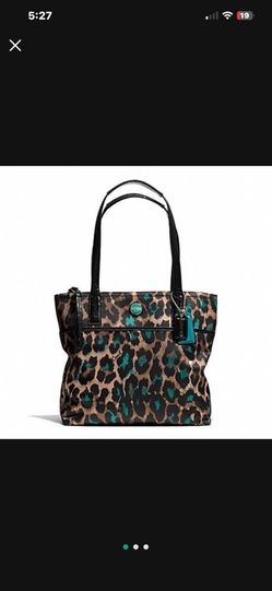 COACH SIGNATURE STRIPE OCELOT PRINT TOTE