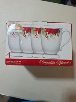 Poinsettia Splendor 4-Piece 16 oz Mug Set