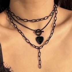 Black 3 Tier Drop Black necklace - New 