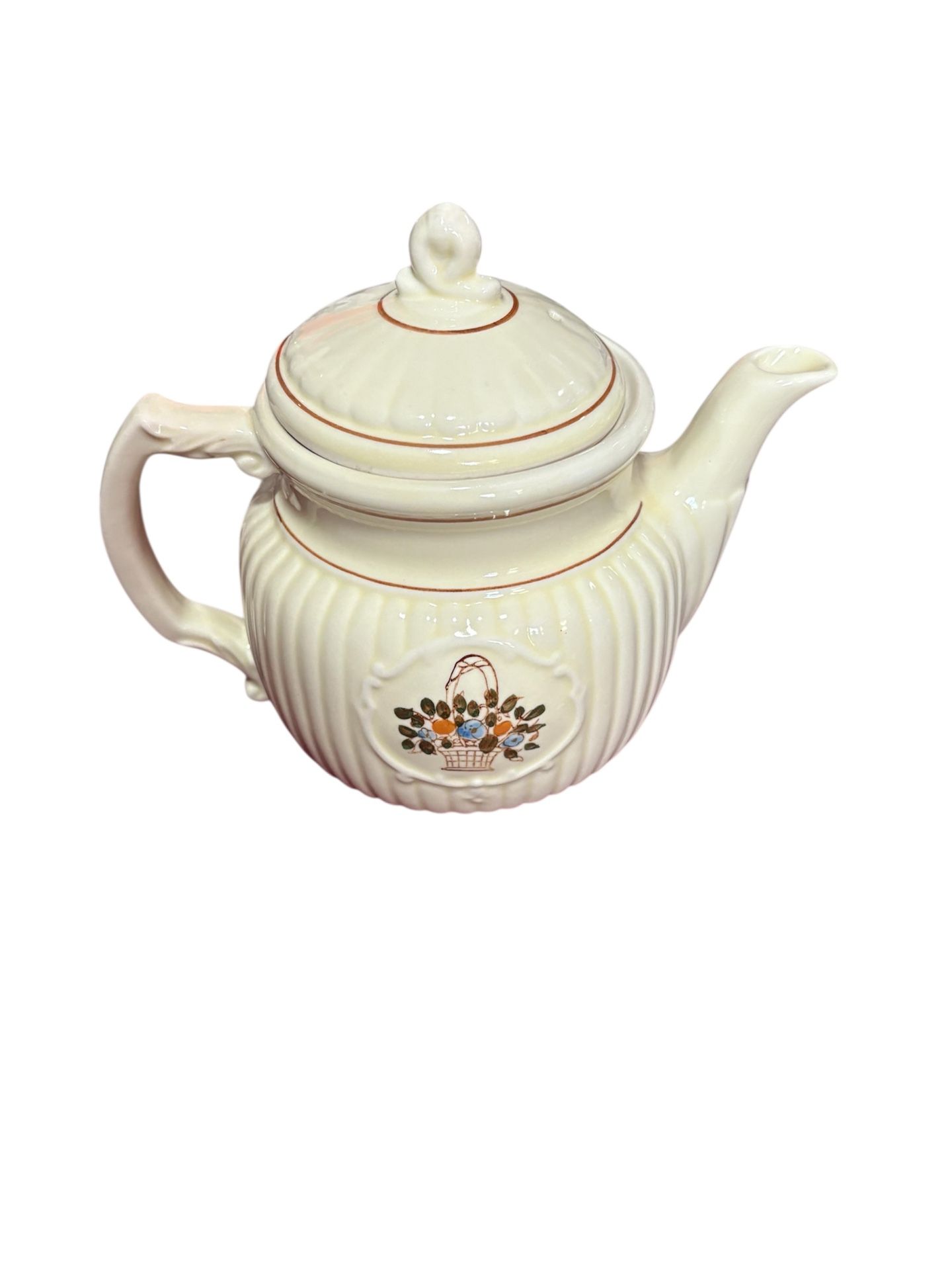 Vintage Porcelier Teapot Ribbed Cameo Flower Basket 6 Cup
