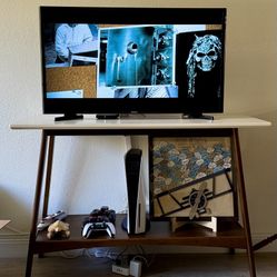 Mid century modern off white/wood console table
