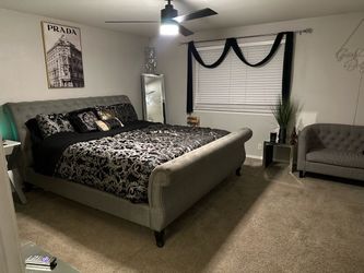 King size Gray tuffed bed frame