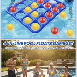 Brand New Inflatable 4-in-line Pool Toy Set, Giant Floating 4-in-a-Row Toss Pool Game with 20 Balls for Kids Ages 8–12, Teens & Adults, Summer Pool Pa
