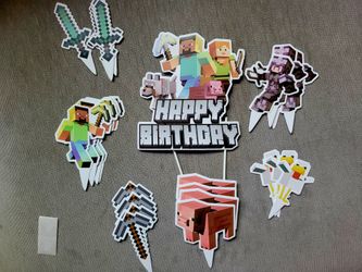 Minecraft Birthday Cake and Cupcake Toppers Set