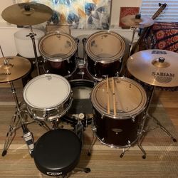 Rockwood Drum Set, Sunlite Snare, Cymbals