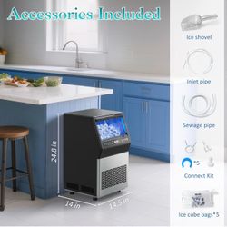 100lb/24Hr Freestanding Cabinet Ice Maker 45 Ice Cubes in 8-20 Mins, with 3 Ice Thickness Jug & Tap Water Inlet Auto Self-Cleaning for Home Office Bar