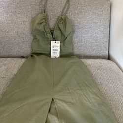 Zara Green dress with slit at the bottom.