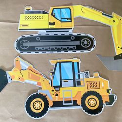 Construction Jointed Cutouts Trucks - 2 Pc Construction Theme Birthday Party Decoration 