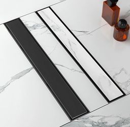 24-Inch Linear Shower Drain with Tile Insert Grate, SUS 304 Stainless Steel Linear Drain, Matte Black Long Rectangle Shower Floor Drain with Leveling 