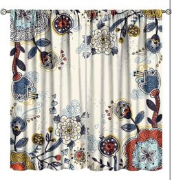 Floral Print Rod Pocket Window Curtain Panels