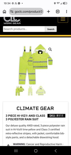 Size 2xl brand newCLC Climate Gear 3-Piece Hi-Viz Rain Suit