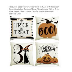 Brand new Halloween Decor Pillow Covers 18x18 Inch,Set of 4 Halloween Decoration Indoor Outdoor Throw Pillow Covers, Trick or Treat Black Striped Line