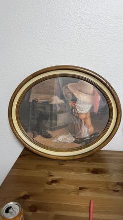 Vintage Oval Framed Print – Girl Playing Dress-Up
