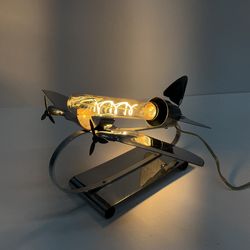 Vintage 70s / 80s Tube Chrome Airplane Lamp By Sarsaparilla Deco Designs