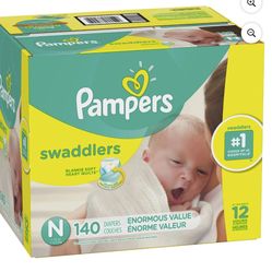 Pampers Swaddlers Soft and Absorbent Diapers, Size N, 140 Count