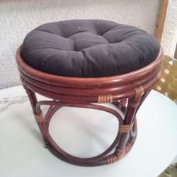 Vintage Bamboo/Rattan Footstool or Ottoman with Cushion, 18 Inches Wide X 14 " Tall, $38