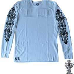 Vintage Chrome Hearts white Waffle-knit Thermal with floral sleeve
