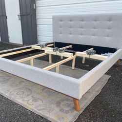 New Adorable KING Size Bed Frame Only With Tufted Headboard By Braxton Studio