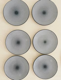 6 Pcs Royal Norfolk Black/White Dashed Salad Dessert Plates