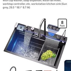 Sink stainless steel waterfall gun metal grey