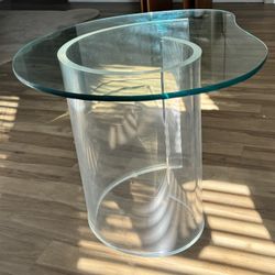 Vintage Lucite & Glass Snail Side Table, in the style of Vladimir Kagan
