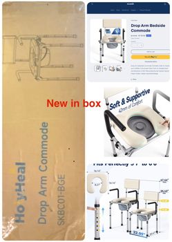 New high end padded portable/bedside commode/potty/toilet, up to 400lbs, drop arm