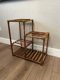 25” Tall- 2 Tier Outdoor Wood Plant Stand for Multiple Plants, Accommodates 5 Potted Plants