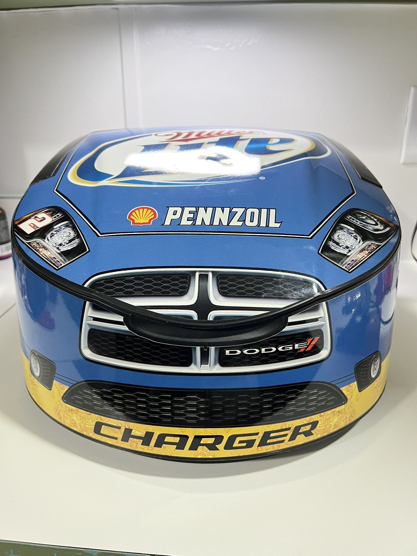 Miller Lite Pennzoil Dodge Charger Shaped Cooler With Handle Rare lunch/ice box.