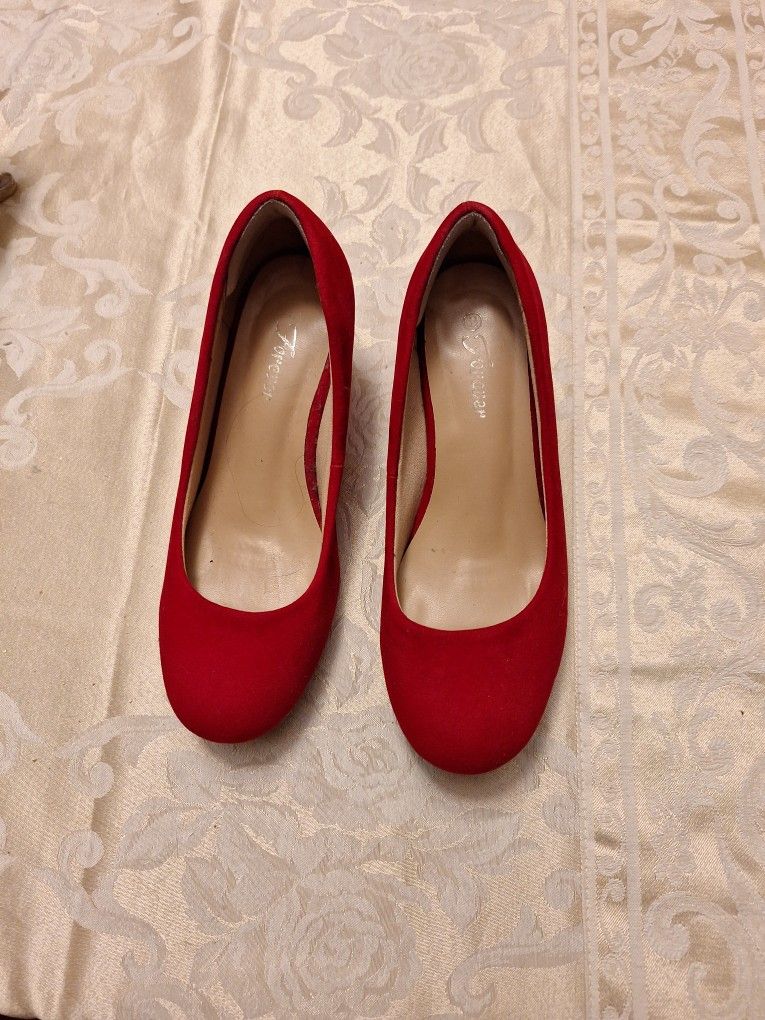 Red Faux Suede Wedge