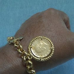 14kt Gold Plated Bronze Bracelet .🆕💫L.20 Lira Coin .made In Italy.
