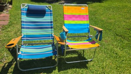 2 beach chairs,  foldable, lightweight,  tall