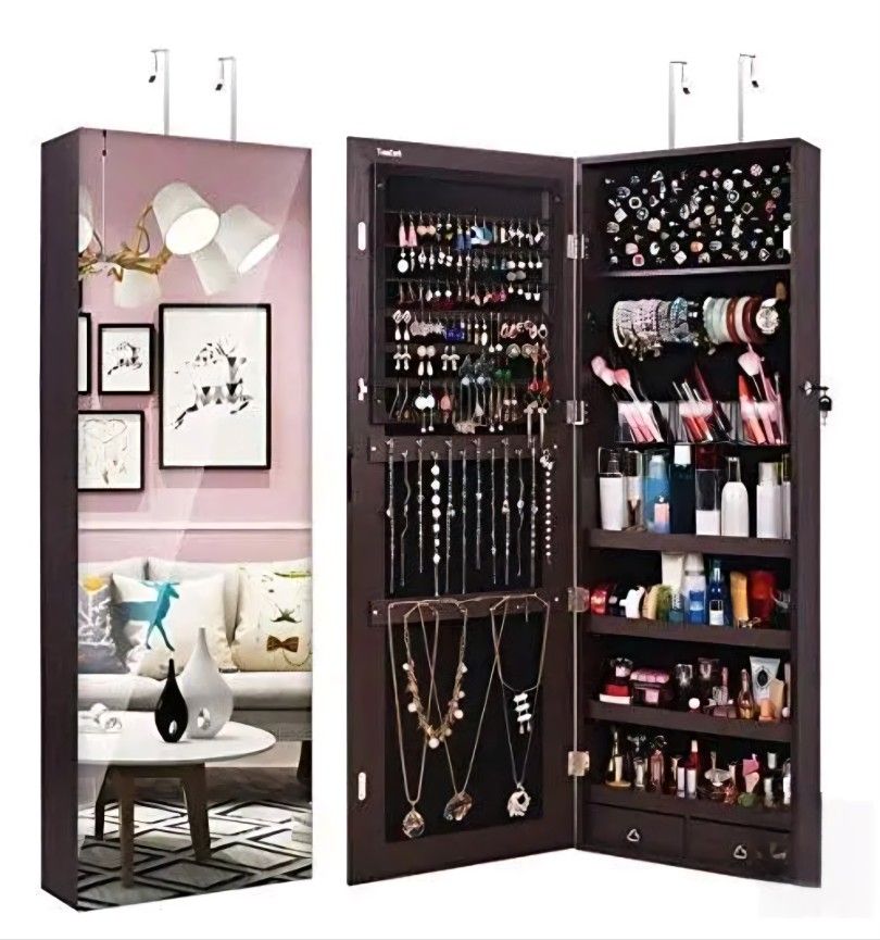 Jewlery Organizer Wall Door W/ Keys Large Mirror