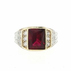 Men’s 10k Two Toned White Yellow Gold Geometric Deep Red Stone CZ Cubic Zirconia Signet Ring Size 9 GP3139985