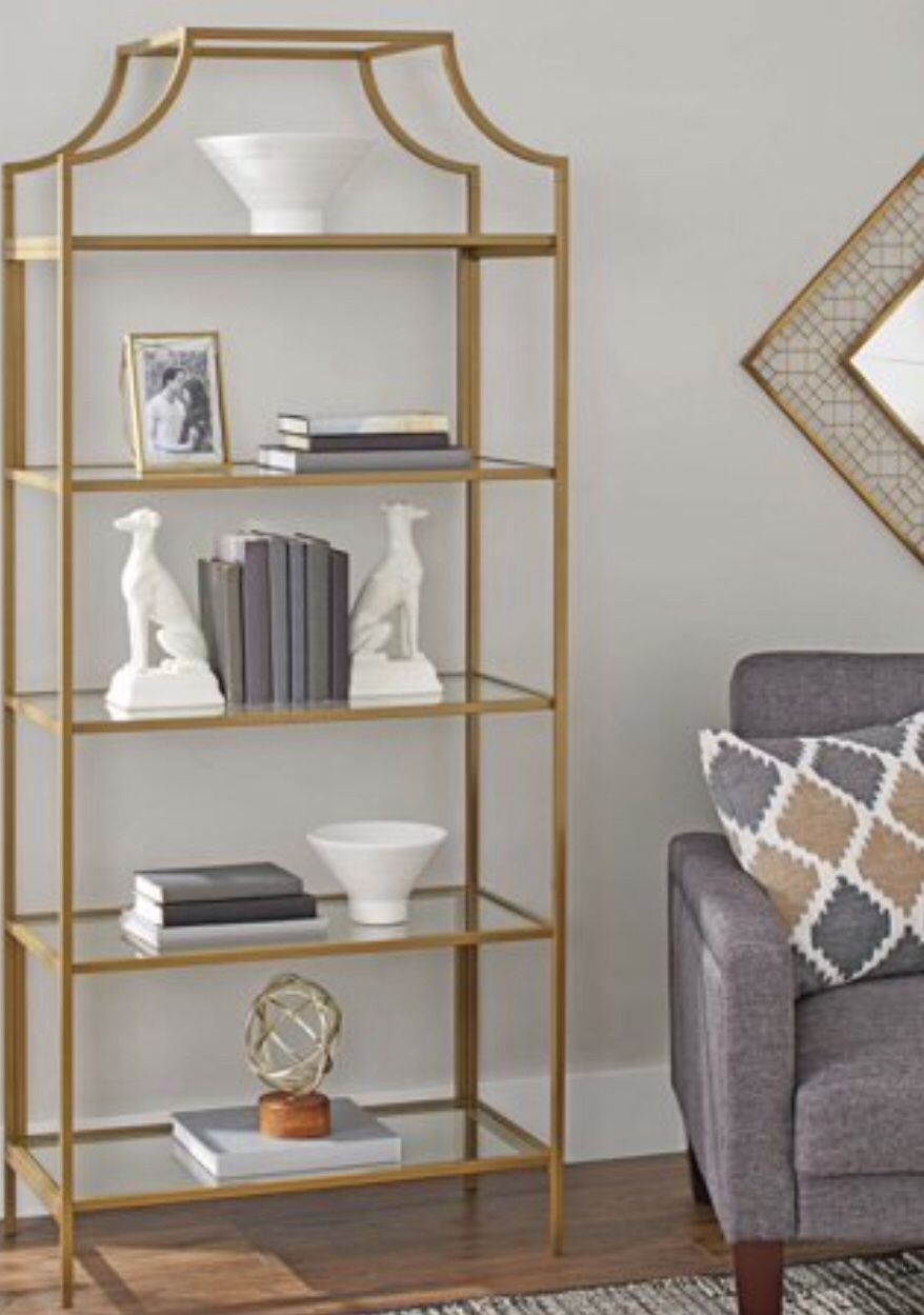 New!! 5 shelf bookcase, metal bookcase, bookcase, bookshelves, organizer, living room furniture, storage unit , gold finish