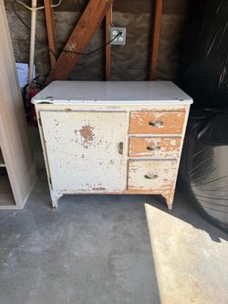 Vintage Enamel Top Kitchen Cabinet Base - Primitive Farmhouse Rustic Island