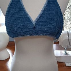 Blue Crochet Halter Top Small-large