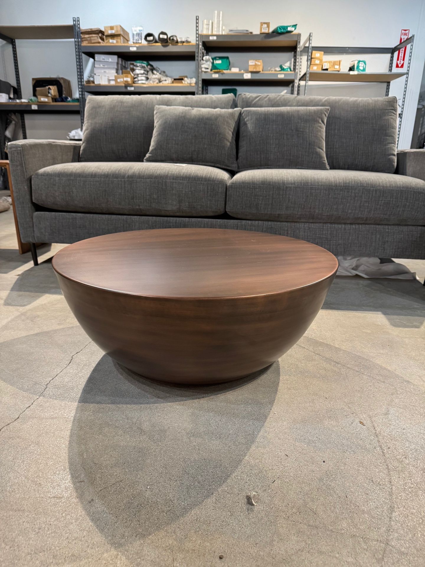 31.5” Wide Conga Iron Copper Finish Coffee Table by Moes Home, Smooth Rounded Edges