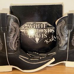 White Diamonds Kids Cross Pointed Toe Western Boots size 20 mx US 13