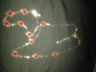 Gold Chain Necklace with Red Clover Charms