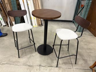 PK SPACES Modern Round Wood Top Pedestal Bar Table with 2 Curved Back Barstools