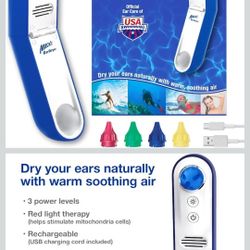 Mack's Ear Dryer PRO Rechargeable Warm Air Ear Water Drying Aid with Red Light Therapy