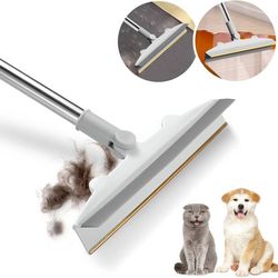 new Dual Sided Pet Hair Remover-Telescopic Long Handle Carpet Rake for Dog Cat Hair Removal & Silicone Metal Fur Scraper Tool Reusable for Wet Dry Sur