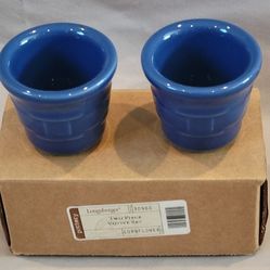 Longaberger Pottery Set Of 2 Cornflower Blue Votives