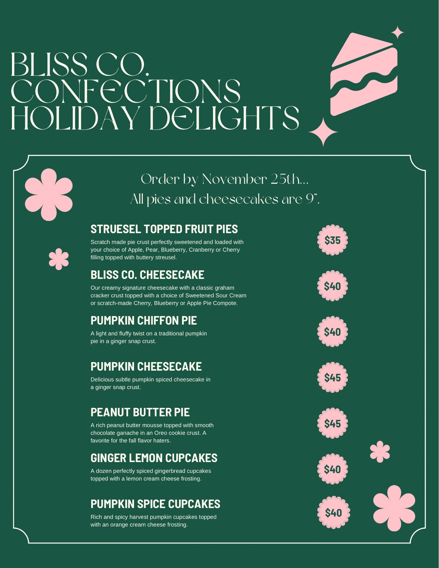 Fresh Locally Made Holiday Desserts @ Bliss Co. Confections
